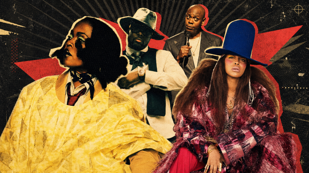 Ms. Lauryn Hill, Wyclef Jean, Dave Chappelle and Erykah Badu in a Diaspora Calling 2026 lineup collage