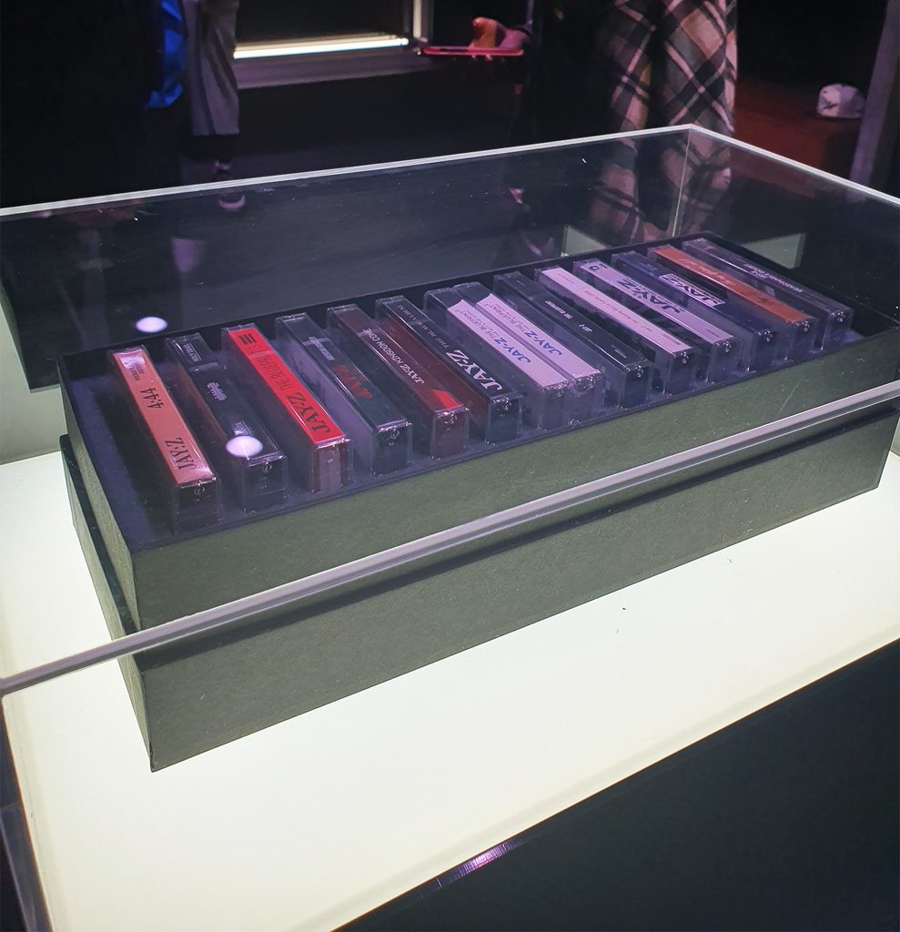 JAY-Z cassette tapes displayed inside the JAY-Z 30 London pop-up
