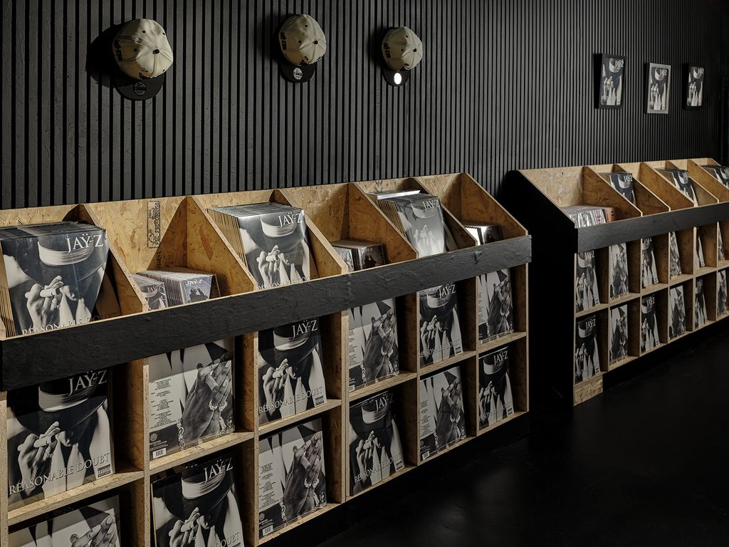 JAY-Z vinyl record display inside the JAY-Z 30 London pop-up in Camden