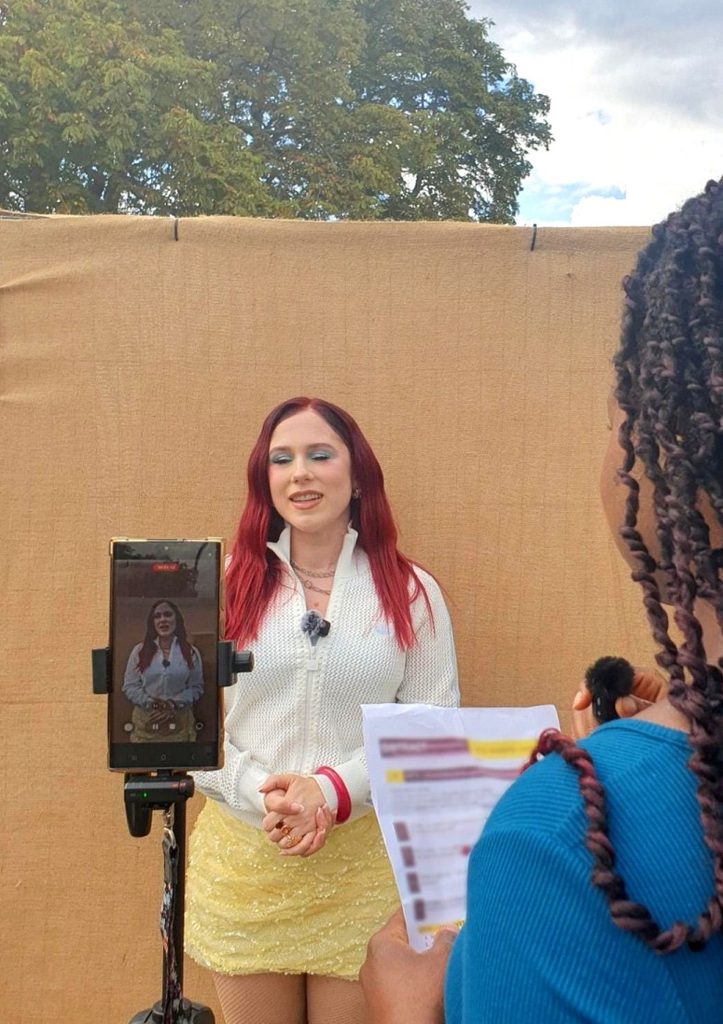 Katy B speaking with Distract TV backstage at All Points East 2026