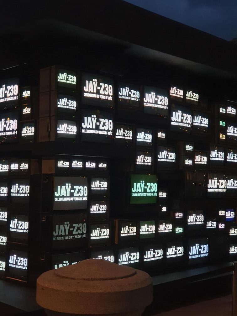 Wall of CRT television screens at the JAŸ-Z 30 Trafalgar Square installation