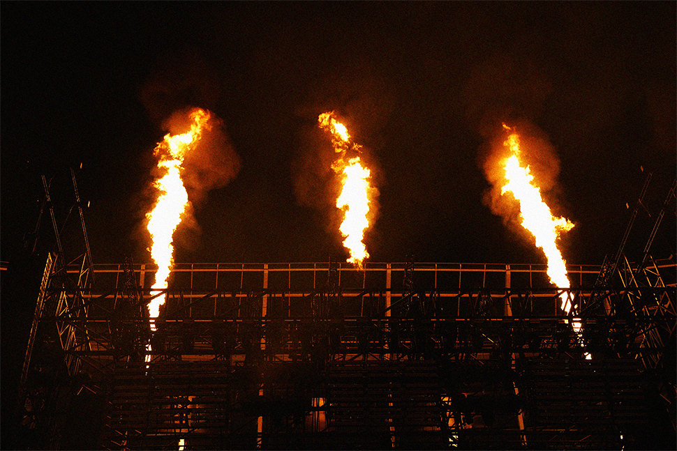 Pyrotechnic flames during JAY-Z 30 at Tottenham Hotspur Stadium in London