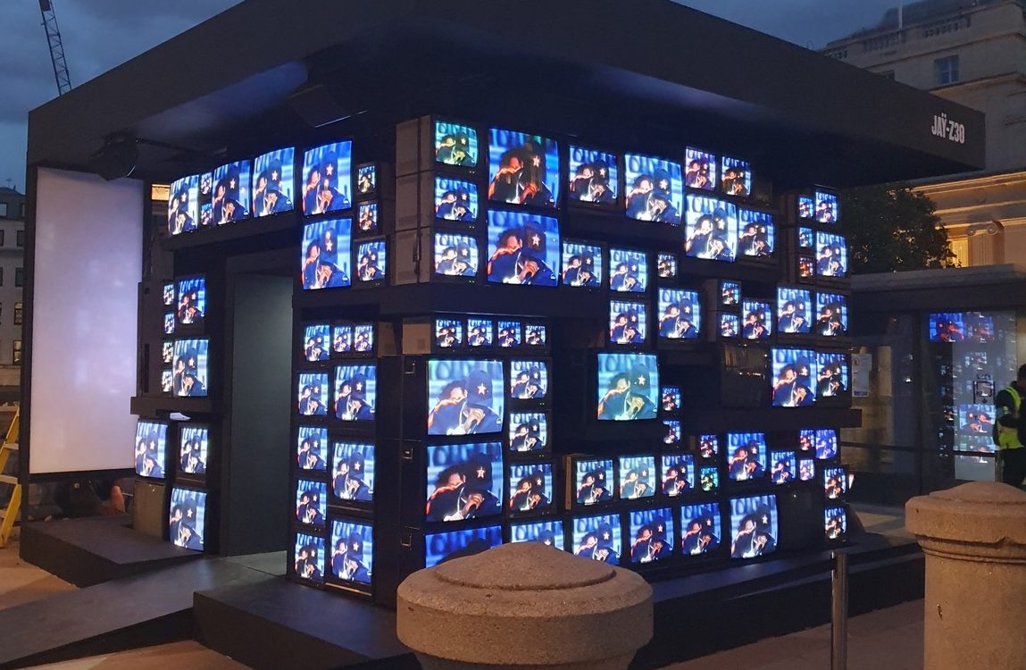 JAŸ-Z 30 Trafalgar Square art installation featuring illuminated CRT television screens in London