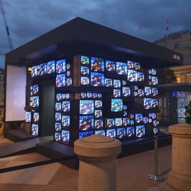 JAŸ-Z 30 Trafalgar Square art installation featuring illuminated CRT television screens in London