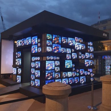 JAŸ-Z 30 Trafalgar Square art installation featuring illuminated CRT television screens in London