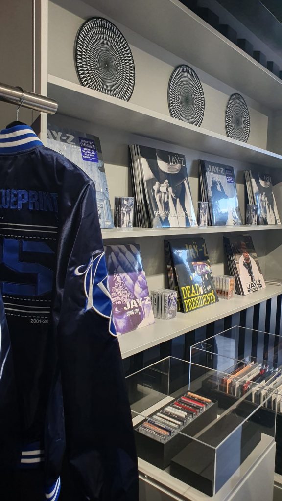 JAŸ-Z 30 merchandise displayed inside the Trafalgar Square London pop-up store
