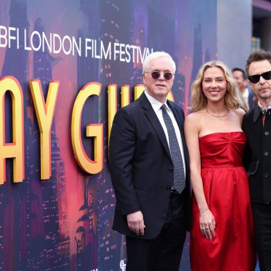 Brad Bird, Scarlett Johansson and Sam Rockwell at the Ray Gunn world premiere during BFI London Film Festival 2026.
